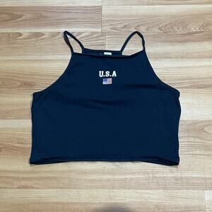 H & M Divided 'USA' Navy Blue Crop Tank Top, Women's Size Large